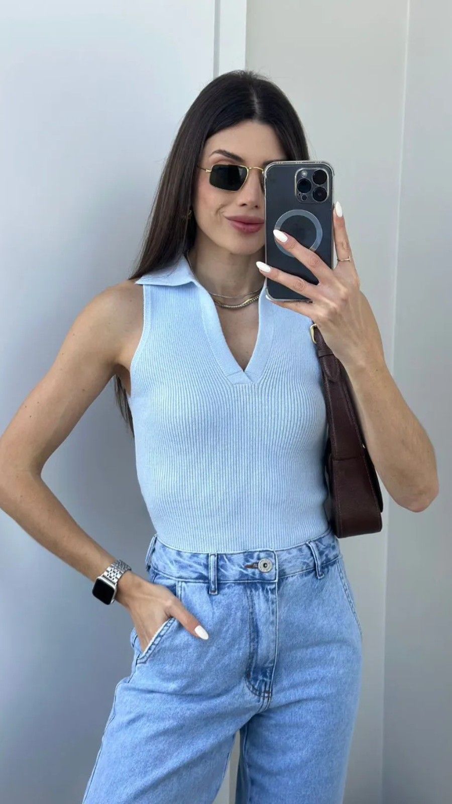 BLUSA GOLA POLO MODAL CANELADA - Bella Aurora