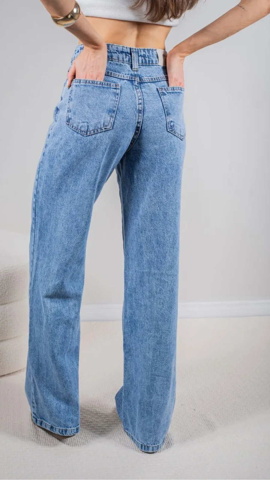 CALÇA JEANS WIDE LEG LAVAGEM - Bella Aurora
