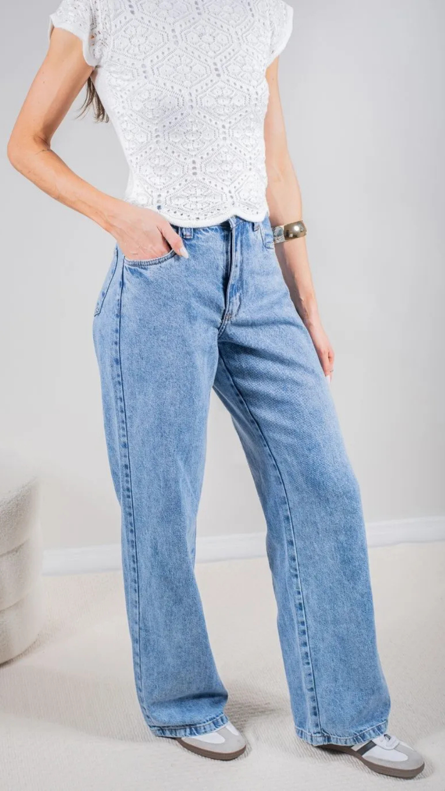 CALÇA JEANS WIDE LEG LAVAGEM - Bella Aurora