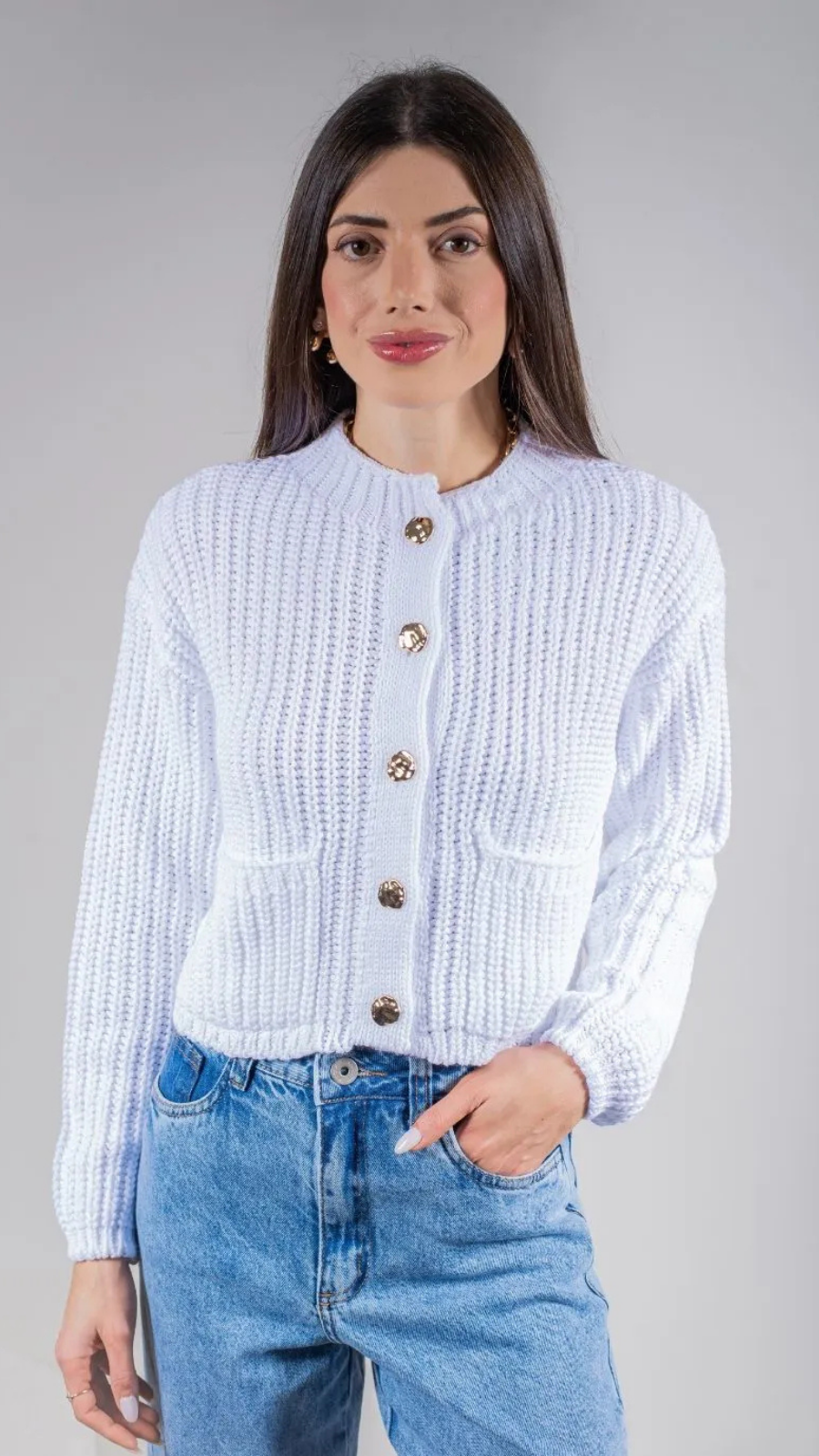 CARDIGAN TRICÔ BOTÕES DOURADOS  - Bella Aurora