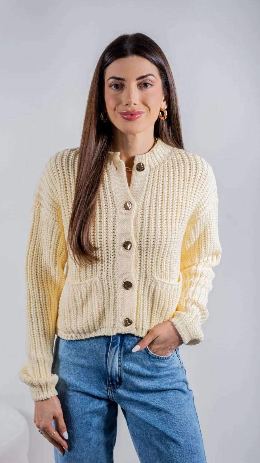 CARDIGAN TRICÔ BOTÕES DOURADOS  - Bella Aurora