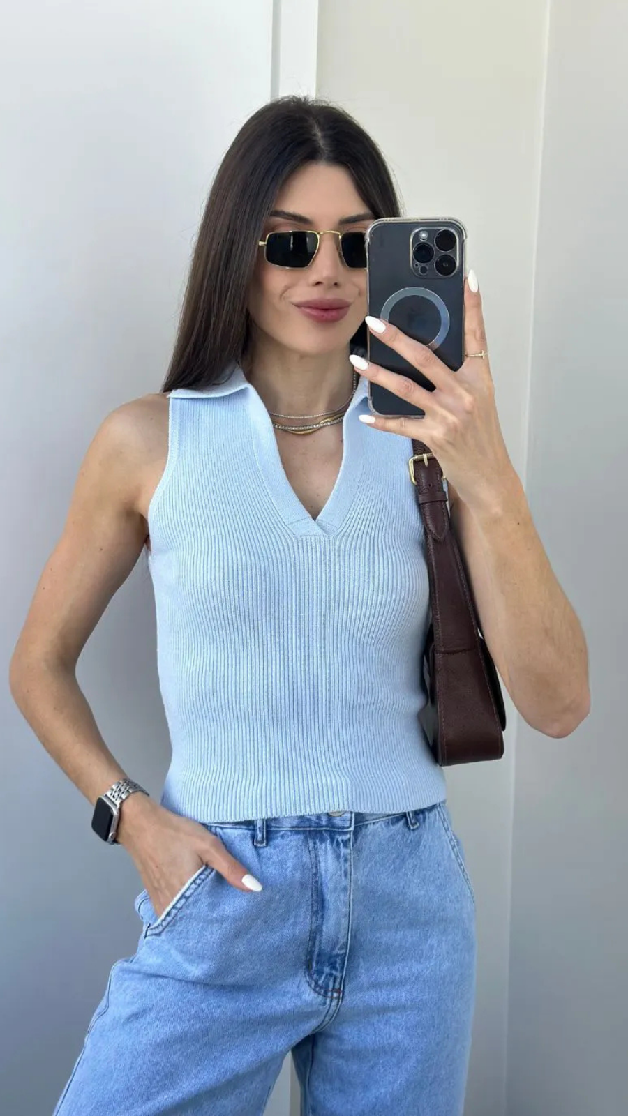 BLUSA GOLA POLO MODAL CANELADA  - Bella Aurora