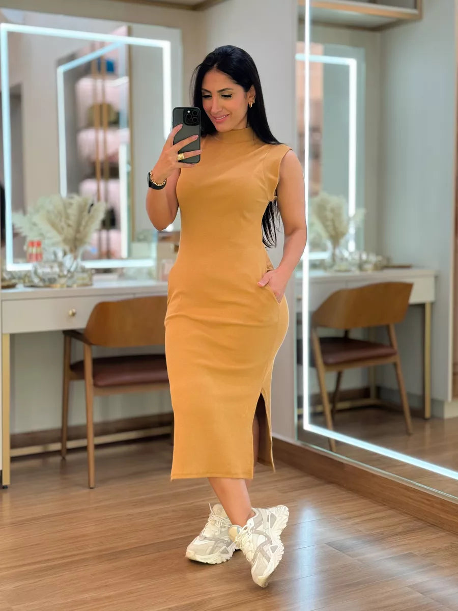 Vestido Isis Caramelo - Bella Aurora