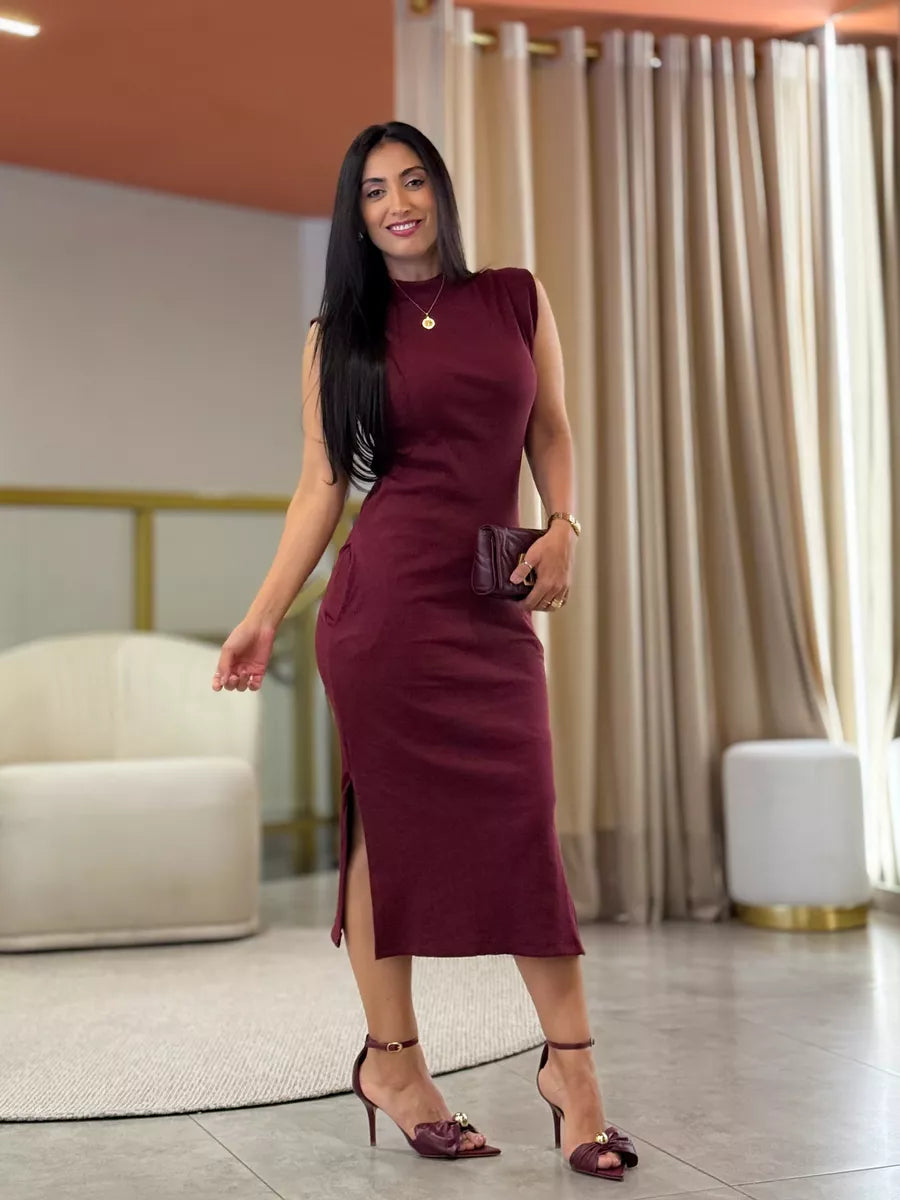 Vestido Isis Bordo - Bella Aurora