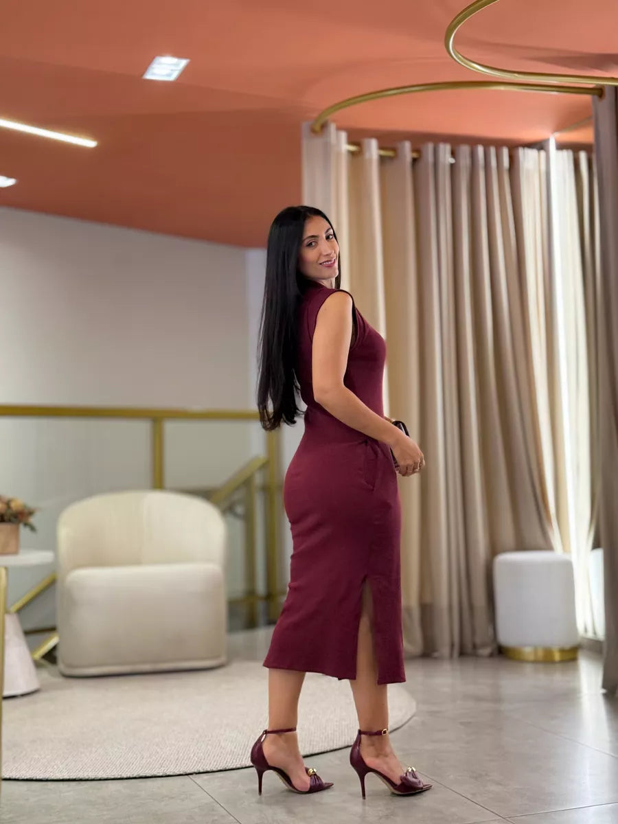 Vestido Isis Bordo - Bella Aurora